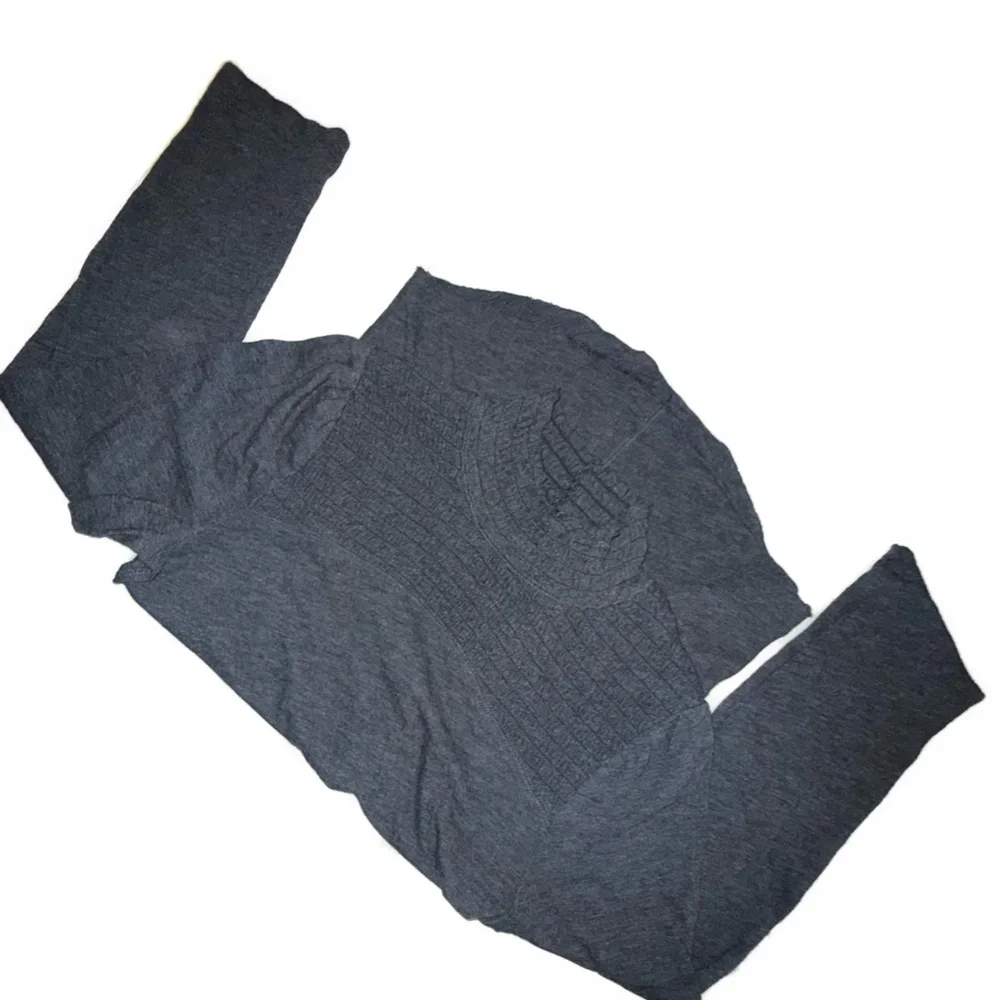 Free People Smocked Jersey Top High Neck Long Sleeve Charcoal Grey | Size Large - Picture 7 of 9